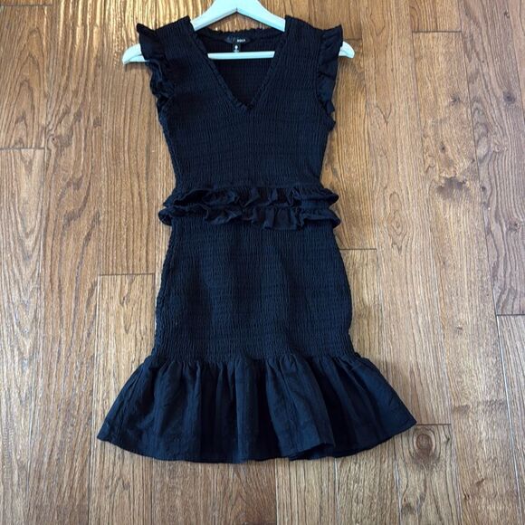 Aqua black smocked ruffled mini dress size small - Picture 3 of 8